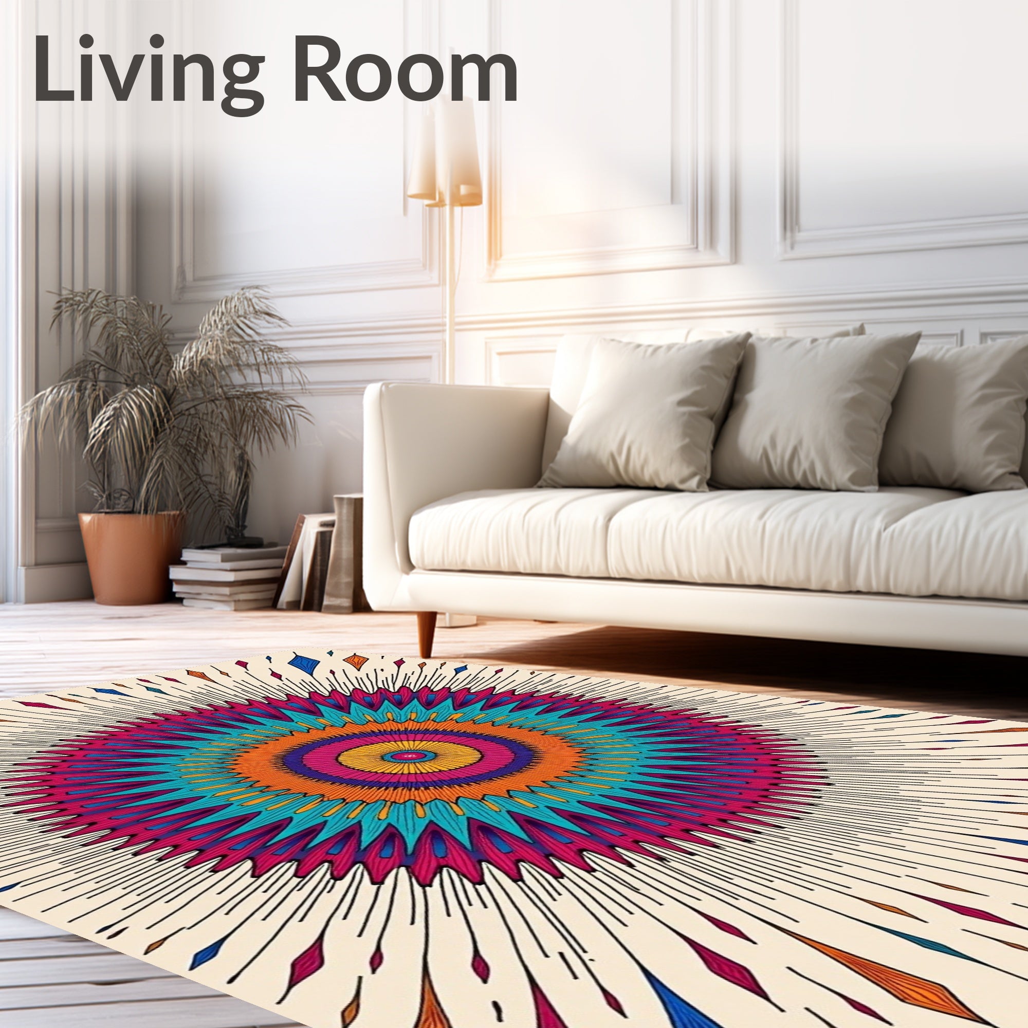 Colorful Sunburst Mandala Rug