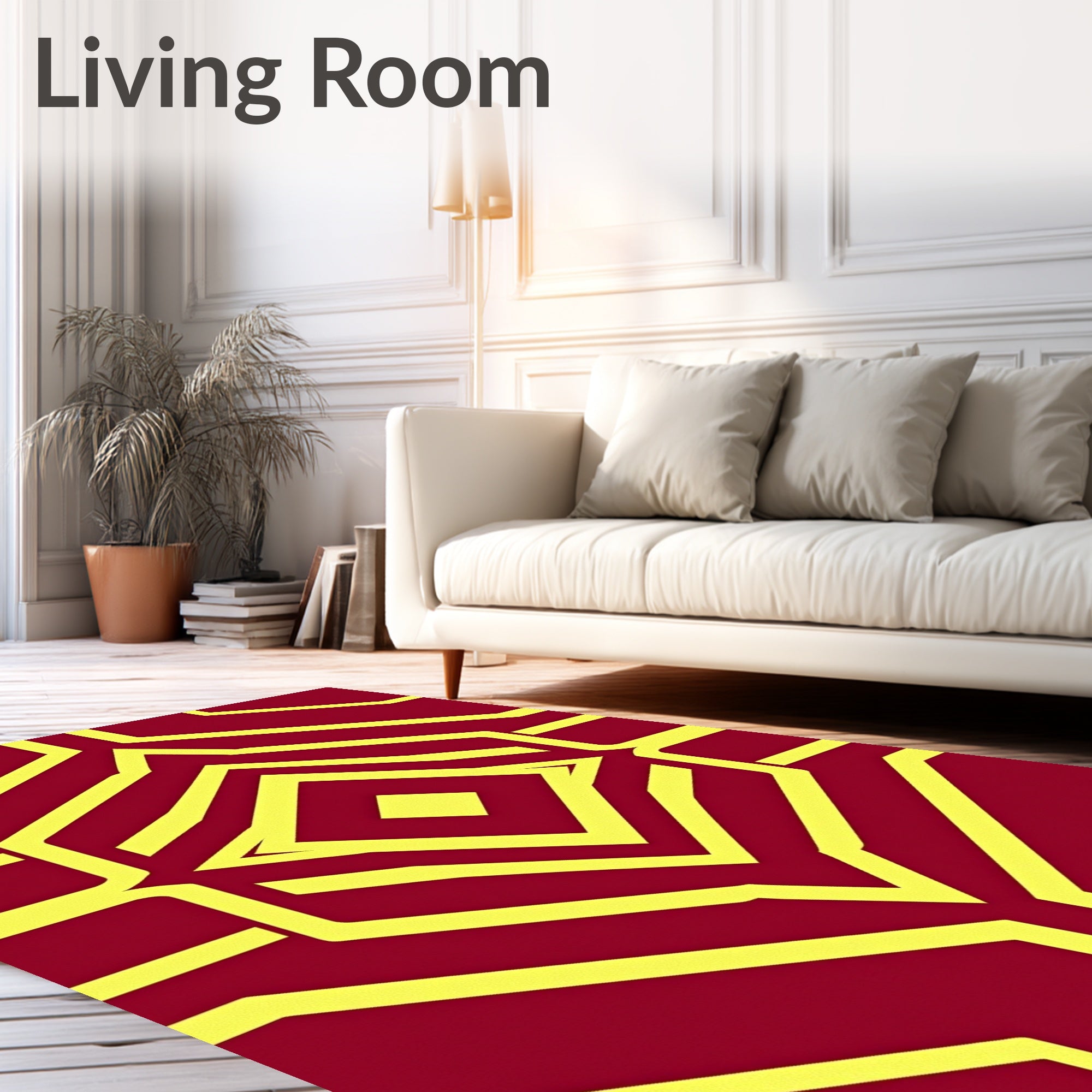 Crimson and Yellow Geometric Diamond Arrangement Rug