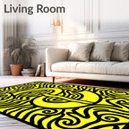 Bright Yellow Black Organic Swirl Rug