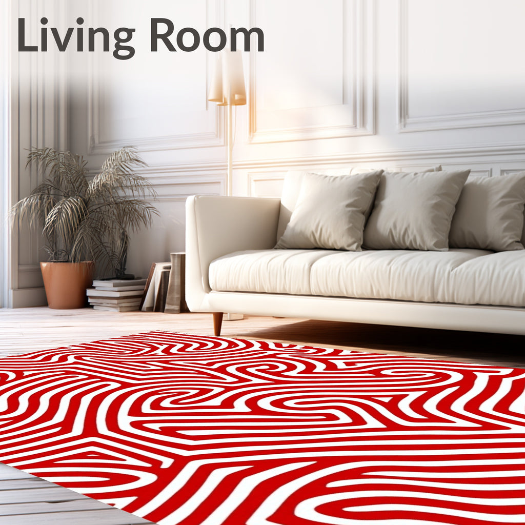 Crimson White Abstract Maze Rug