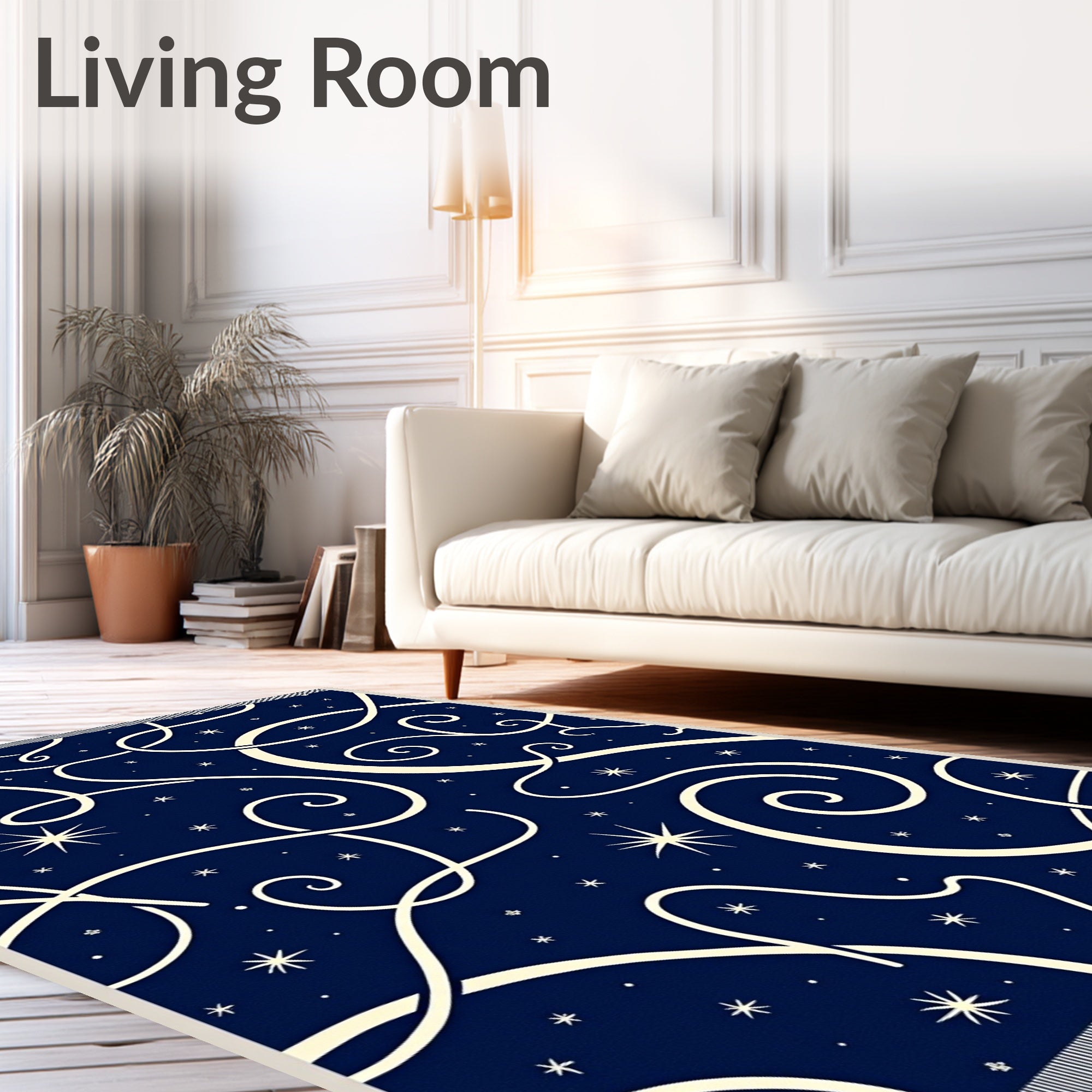 Navy Swirl Celestial Star Rug