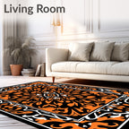 Bold Orange Black Ornate Scroll Rug