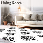 Black white ornate damask arabesque Rug