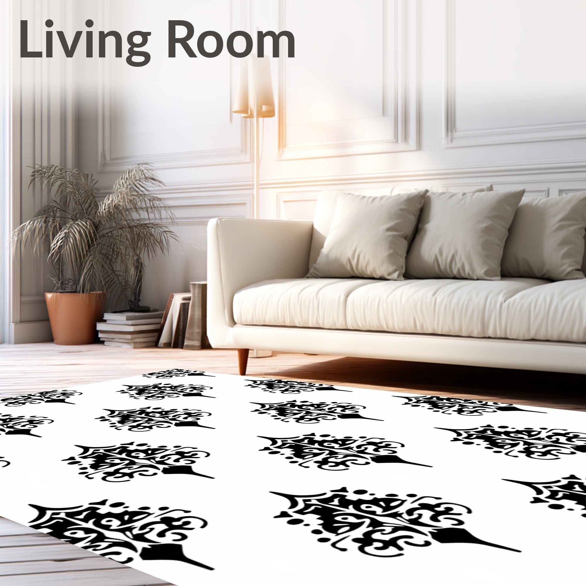 Black white ornate damask arabesque Rug