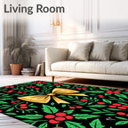 Golden Bow Red Holly Garland Rug