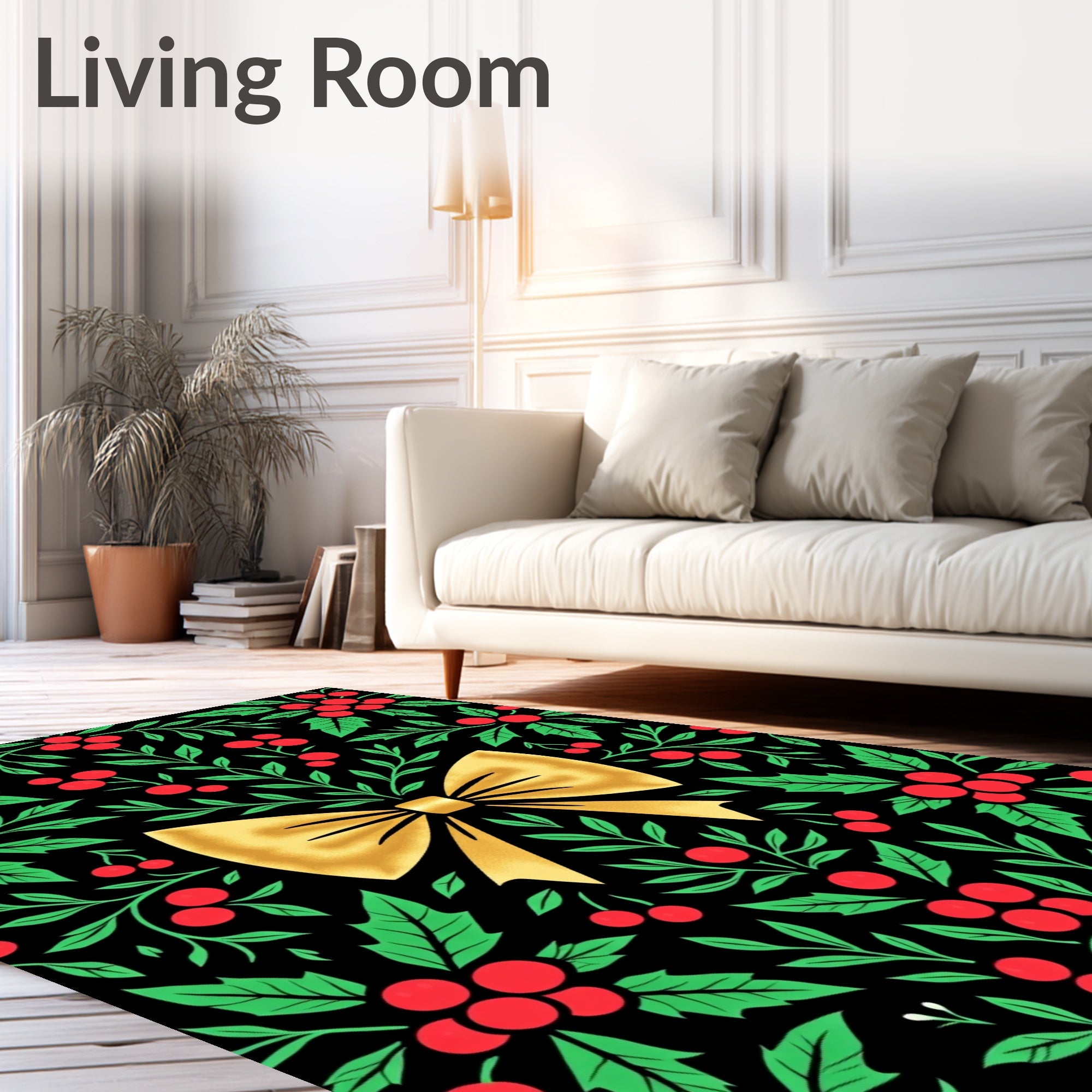 Golden Bow Red Holly Garland Rug