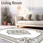 Cream and Gray Floral Medallion Frame Rug