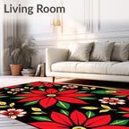 Bold Red Floral Garden Poinsettia Rug
