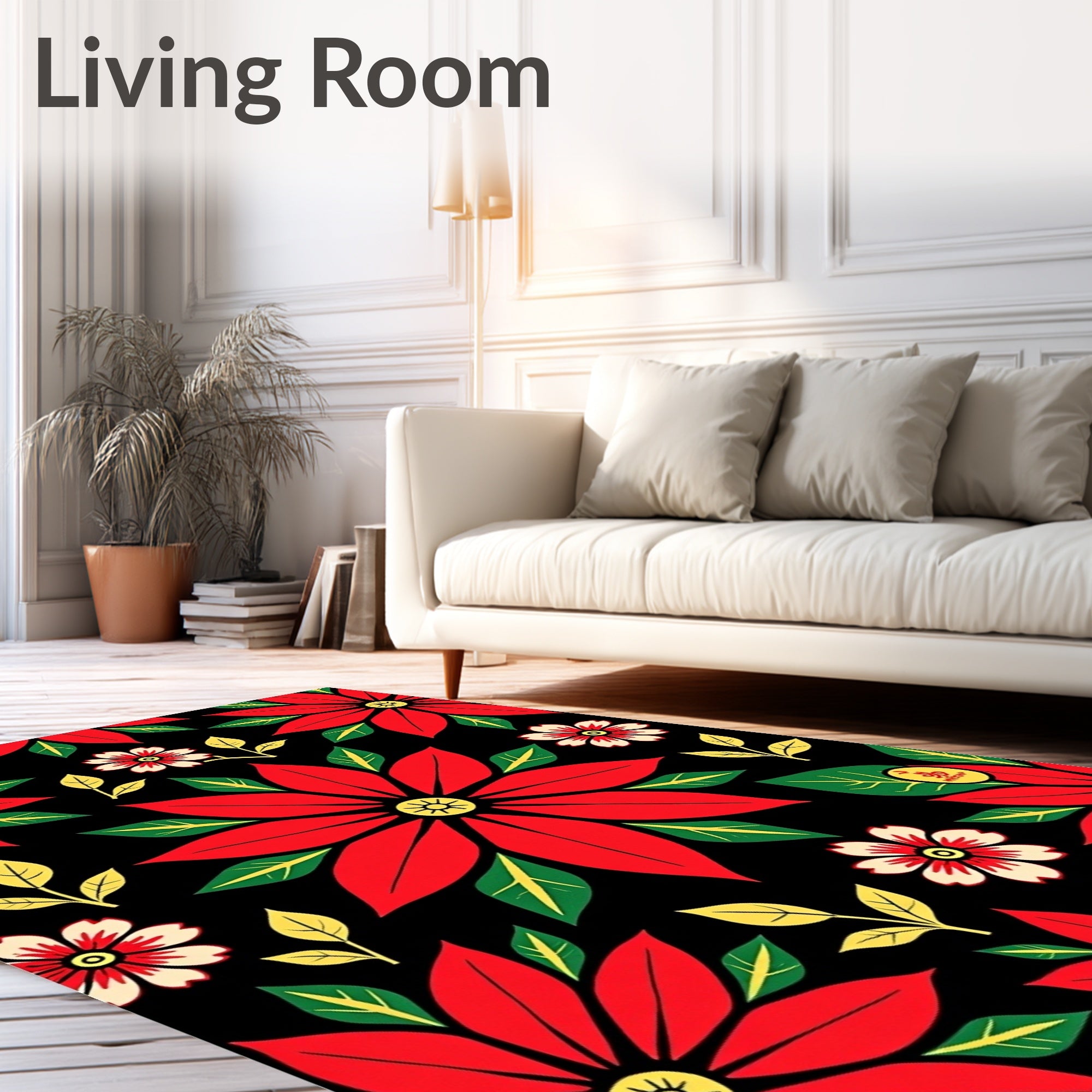 Bold Red Floral Garden Poinsettia Rug