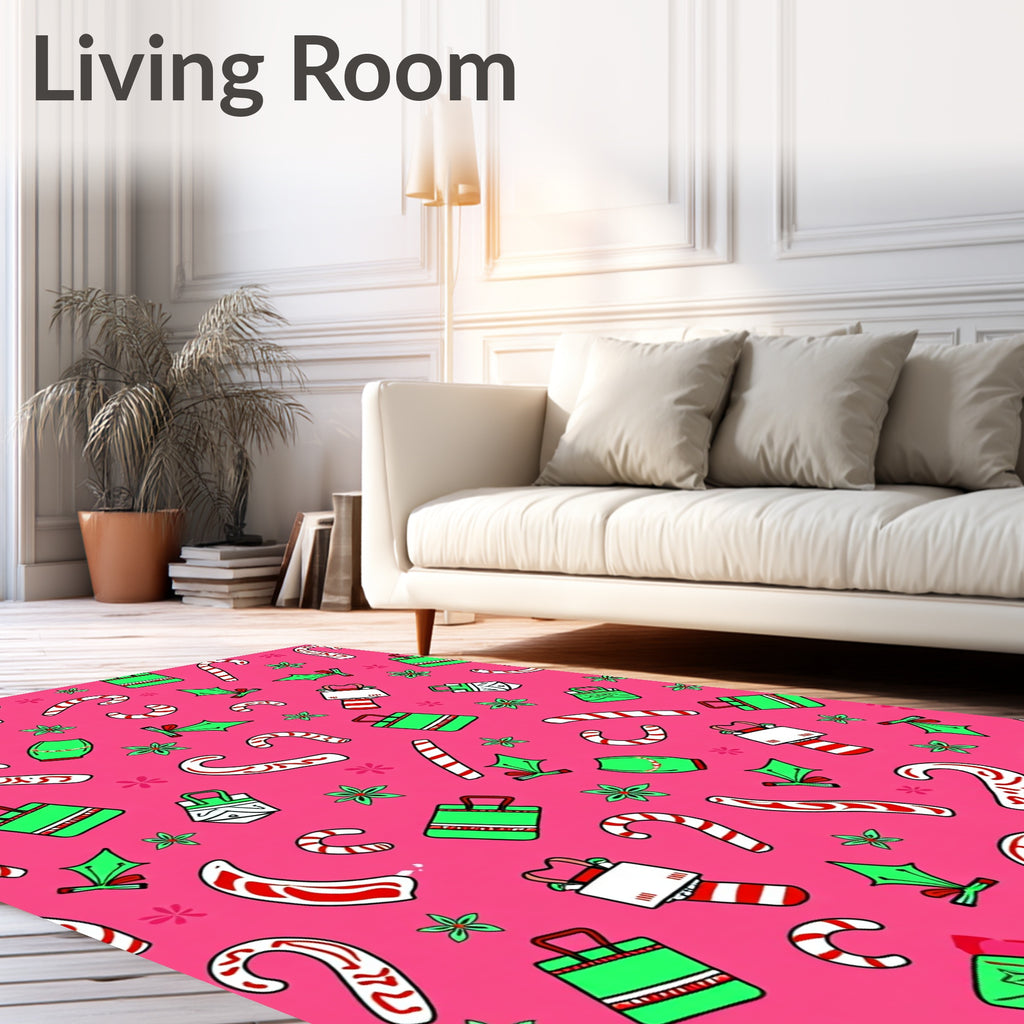 Pink Candy Cane Holly Gift Collage Rug