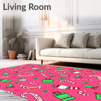Pink Candy Cane Holly Gift Collage Rug