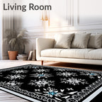 Black White Snowflake Ornate Border Rug
