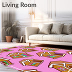 Whimsical Gingerbread Houses Pink Background Rug