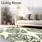 Deep Forest Green Damask Scroll Rug