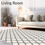 Cream Blue Lattice Arabesque Rug
