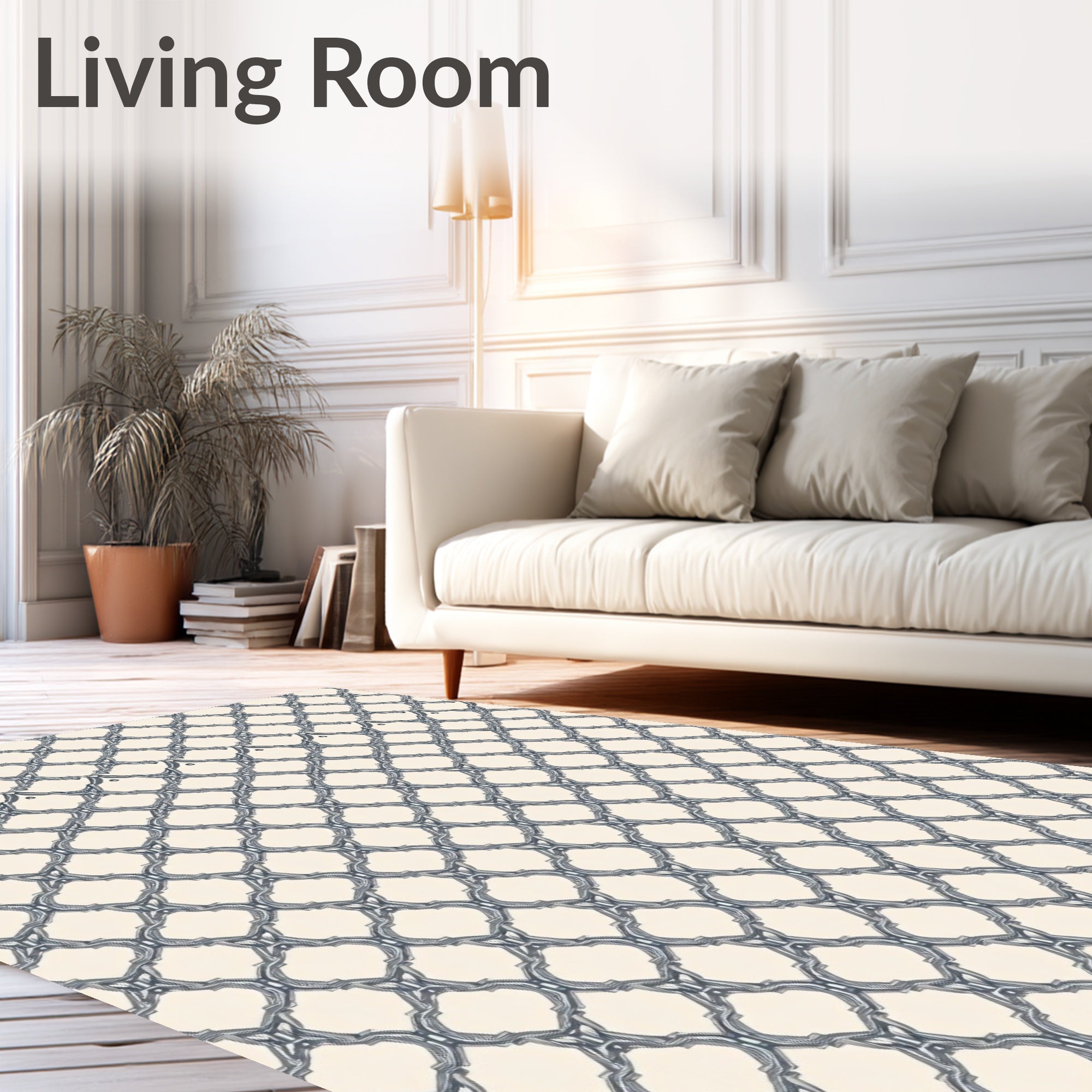 Cream Blue Lattice Arabesque Rug