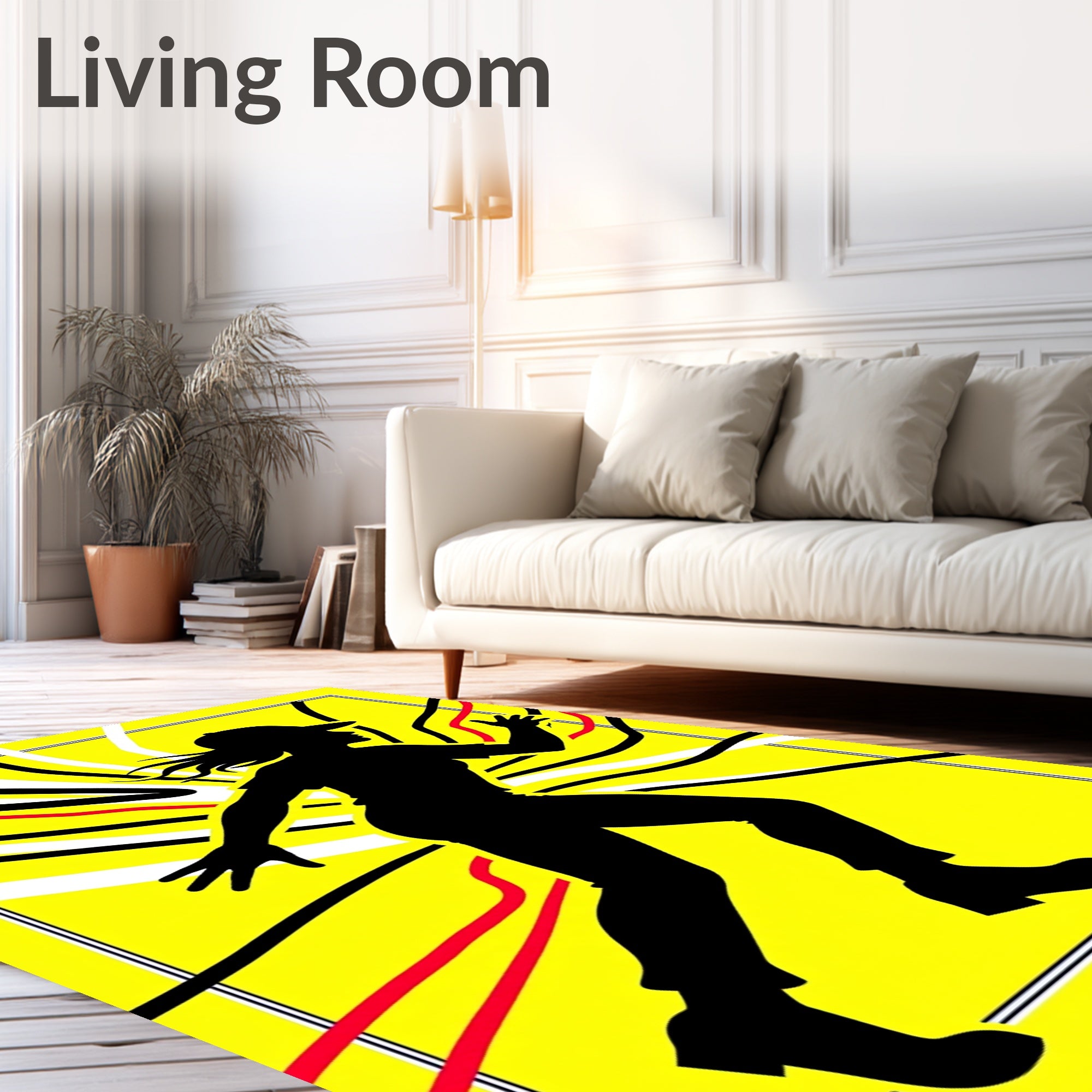 Vibrant Yellow Abstract Runner Silhouette Rug