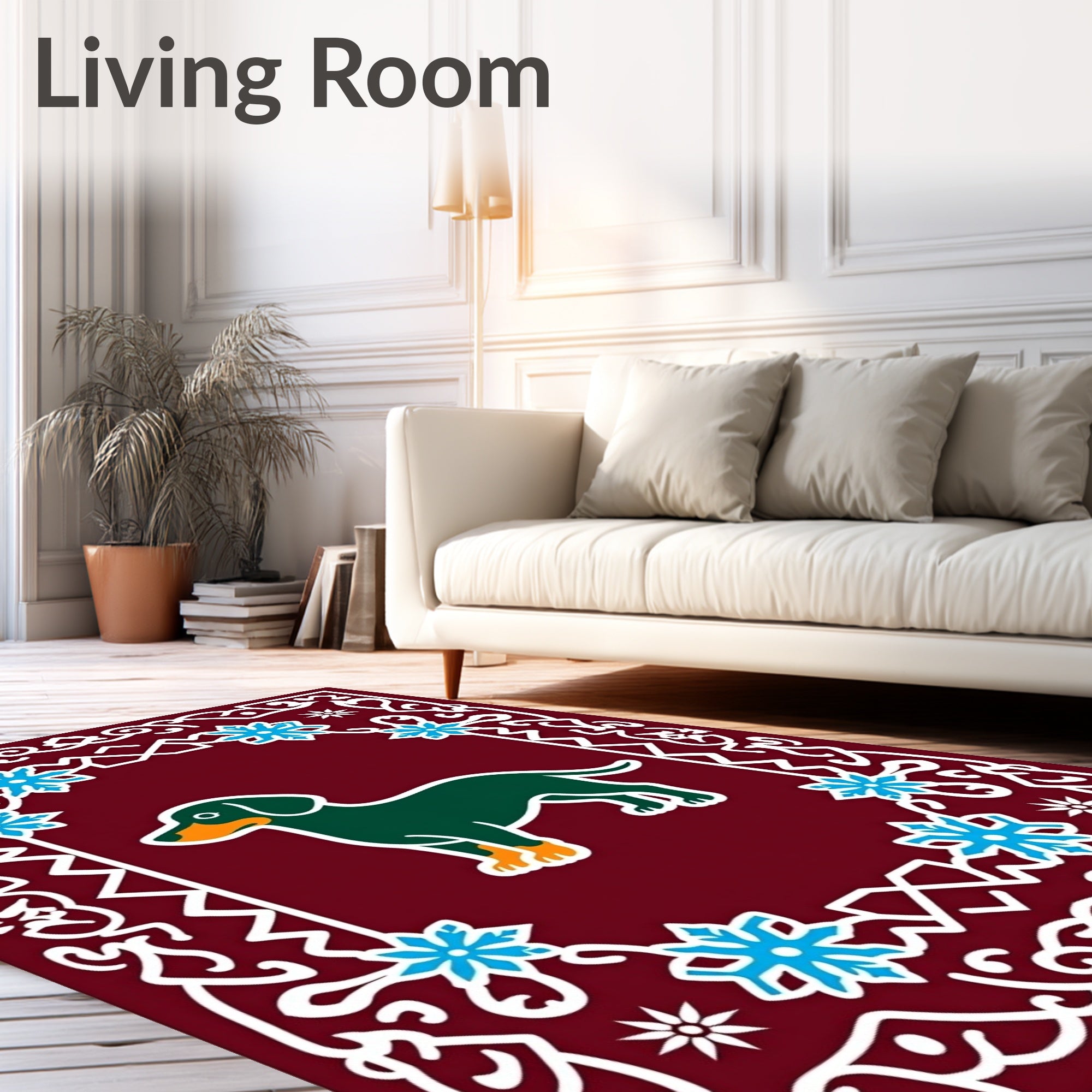 Deep Green Dachshund Blue Snowflake Border Rug