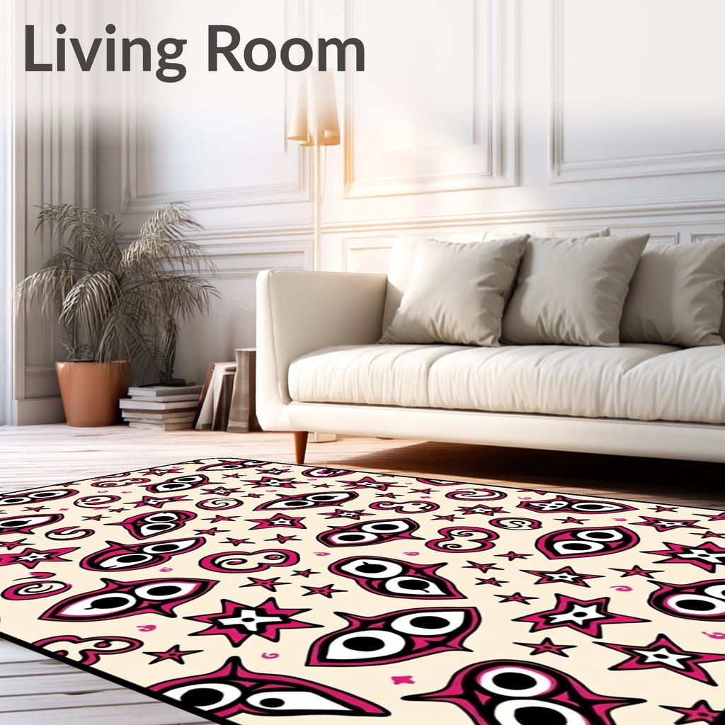 Whimsical Pink and Cream Cartoon Eyes Rug