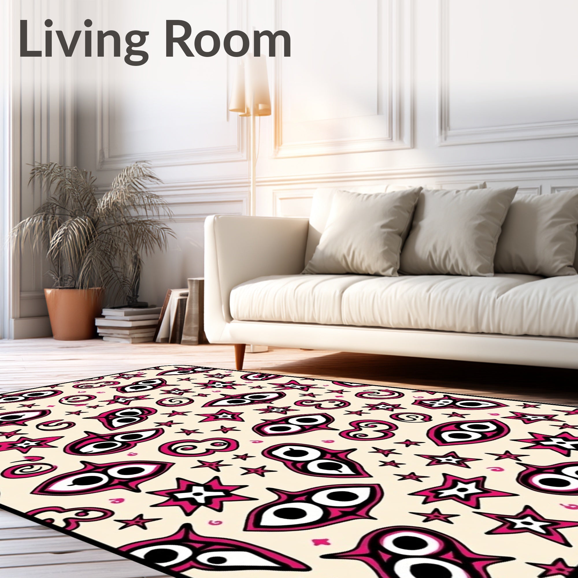 Whimsical Pink and Cream Cartoon Eyes Rug