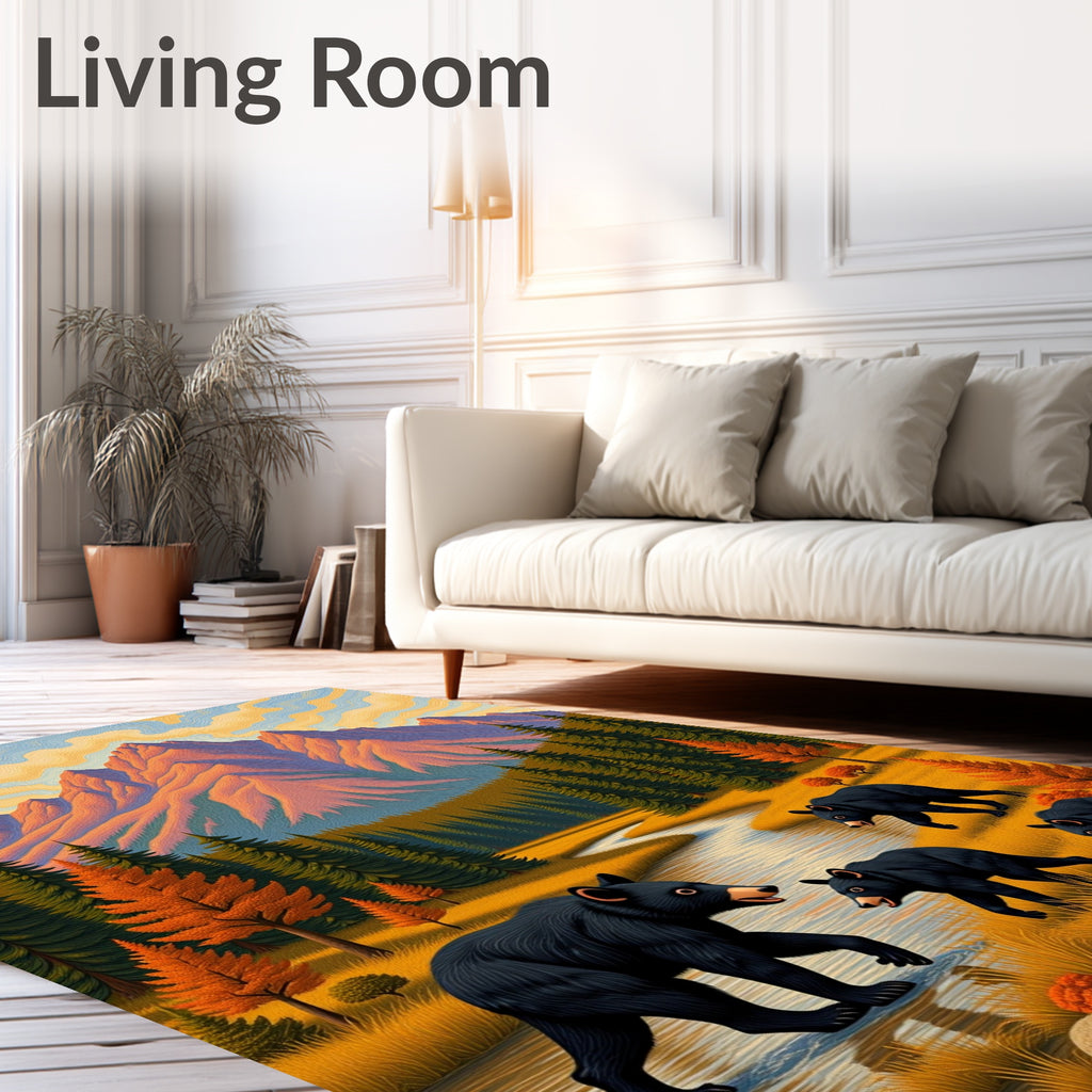 Golden Mountain Bears Wilderness Scene Rug