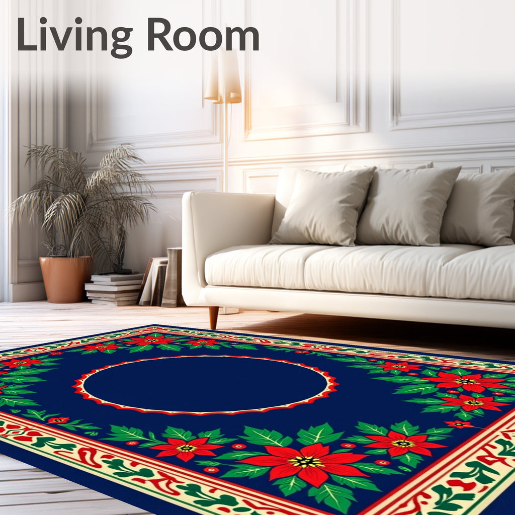 Crimson Floral Bordered Navy Square Rug