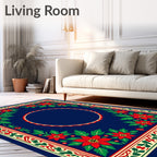 Crimson Floral Bordered Navy Square Rug