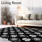 Black White Floral Damask Medallion Rug