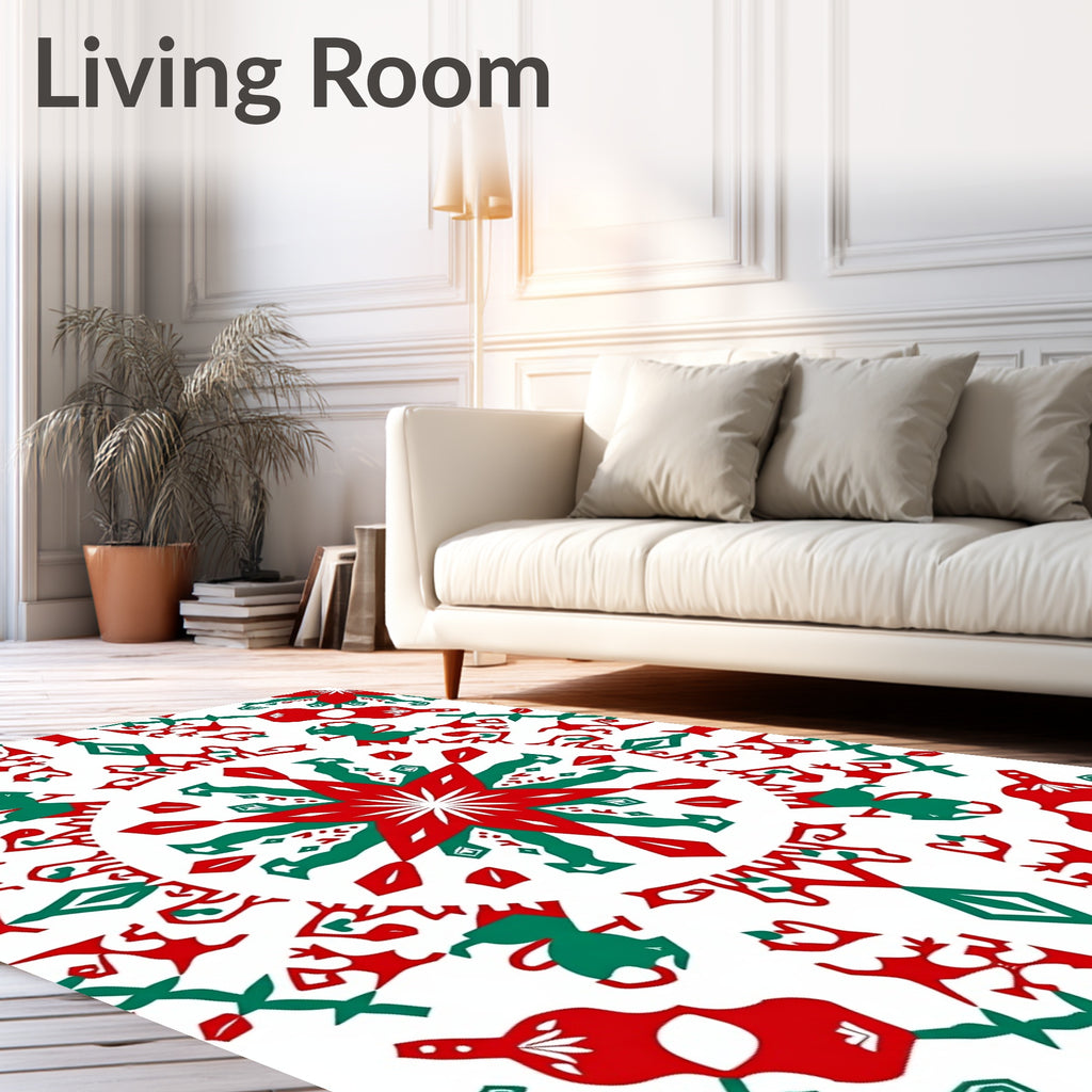 Red And Green Starburst Mandala Rug