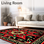 Bold Red Sunburst Floral Frame Rug
