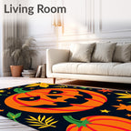 Spooky Orange Pumpkin Autumn Leaves Rug