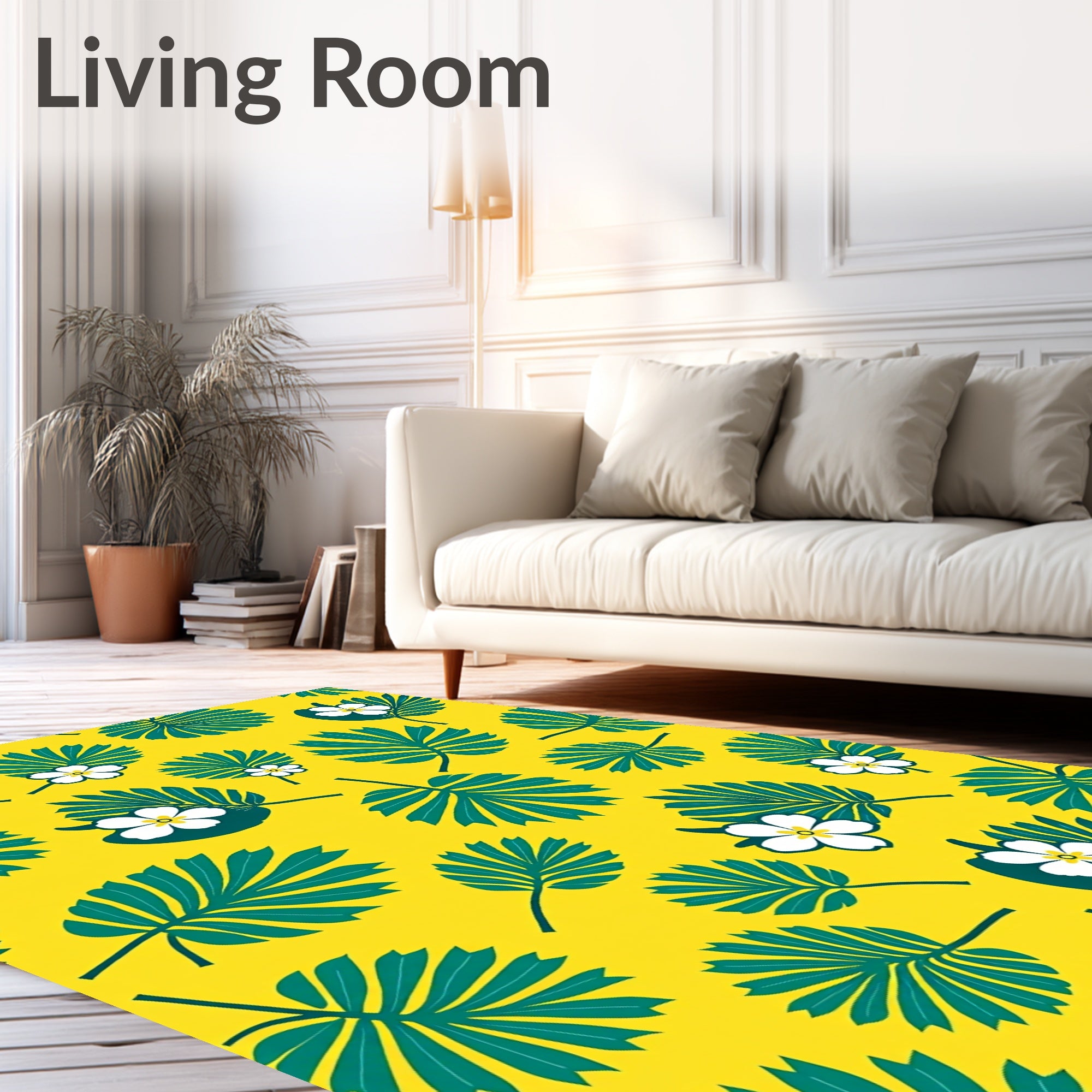 Vibrant Teal Tropical Leaf Plumeria Rug