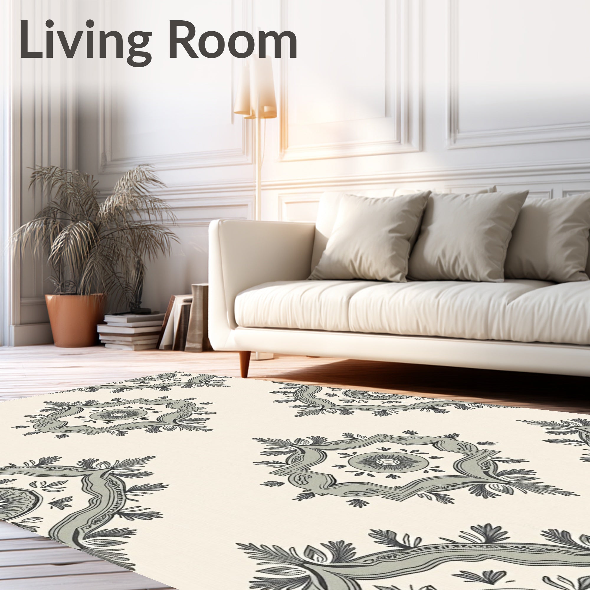 Elegant Gray Floral Medallion Tile Rug