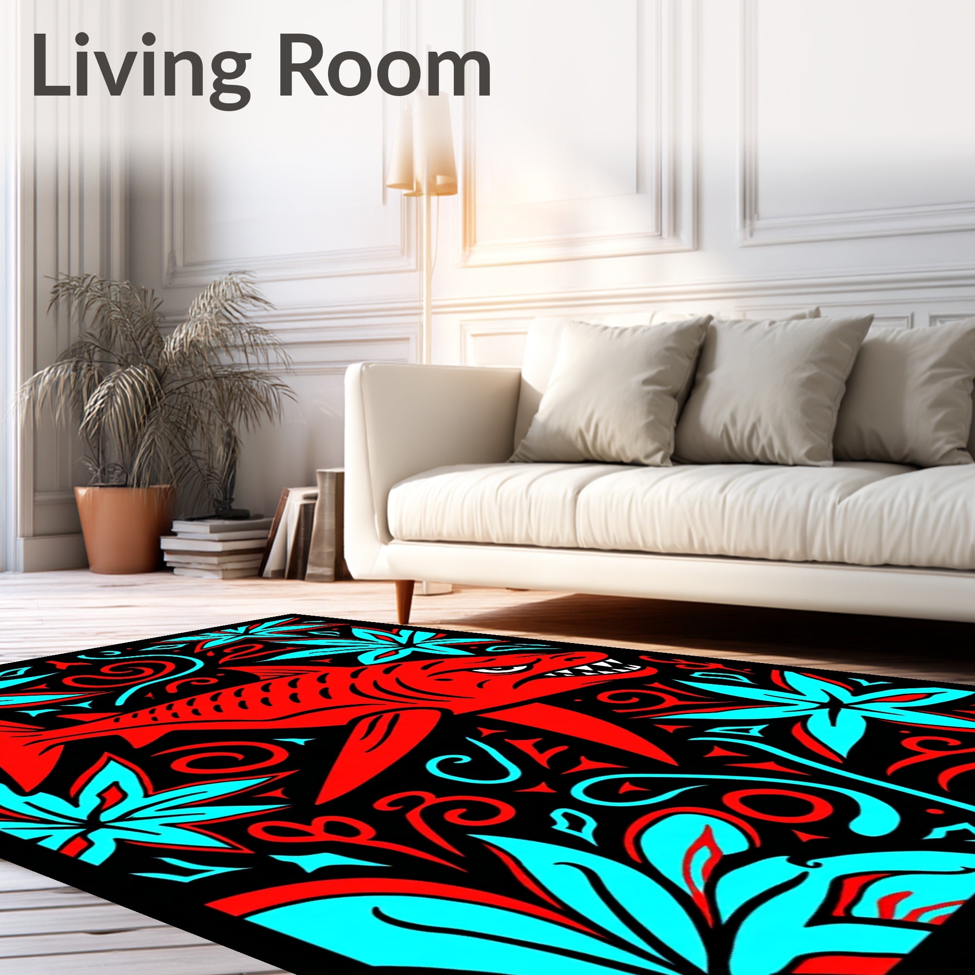 Red Shark Tropical Floral Swirl Rug