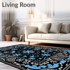 Light Blue Snowflake Black Border Rug