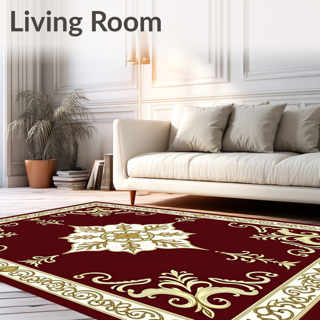 Rich Burgundy Floral Medallion Borders Rug
