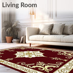 Rich Burgundy Floral Medallion Borders Rug
