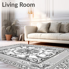 Intricate Black White Floral Mandala Art Rug