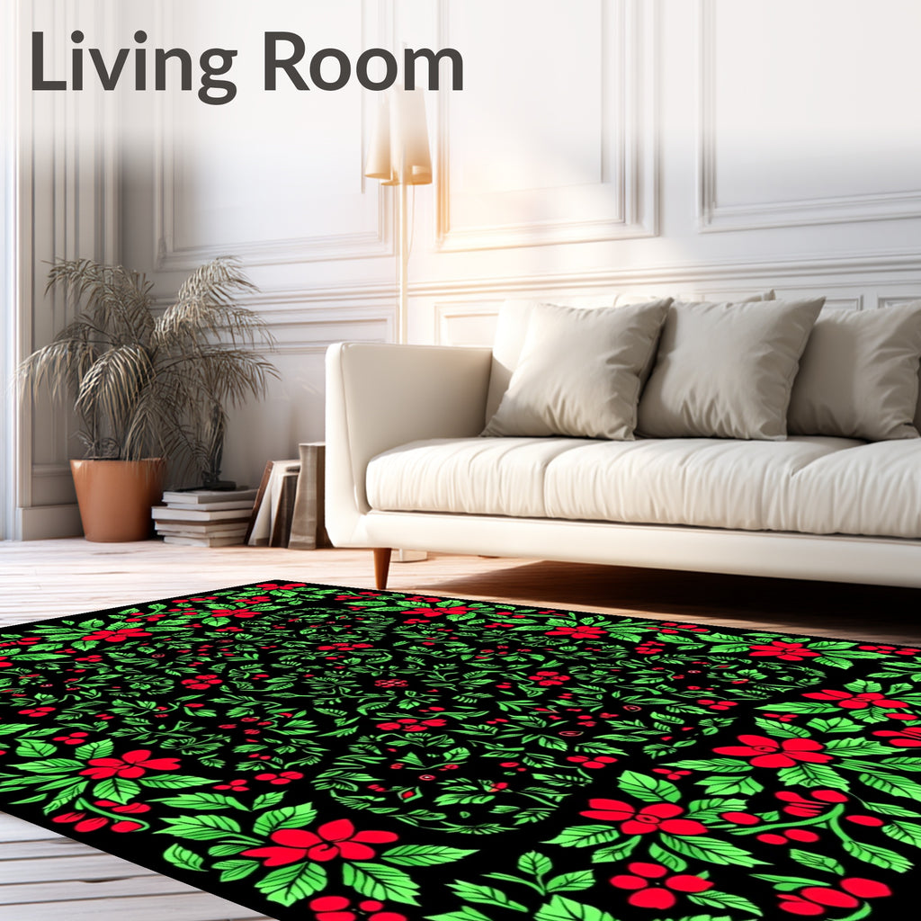 Black Floral Berry Garden Immersive Rug