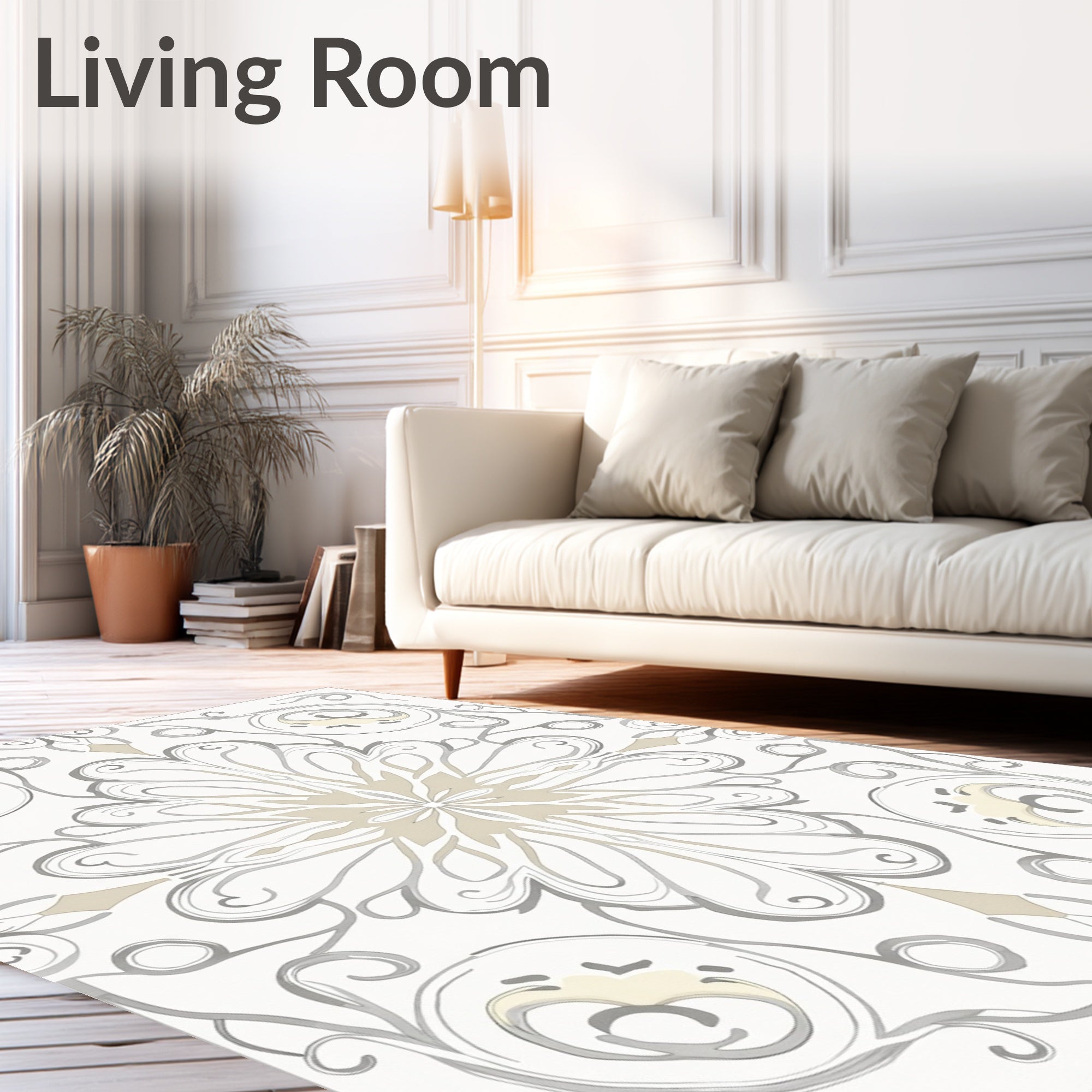 Gentle Ivory Gray Floral Scrollwork Rug