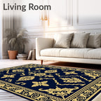 Navy Gold Rococo Floral Garden Rug