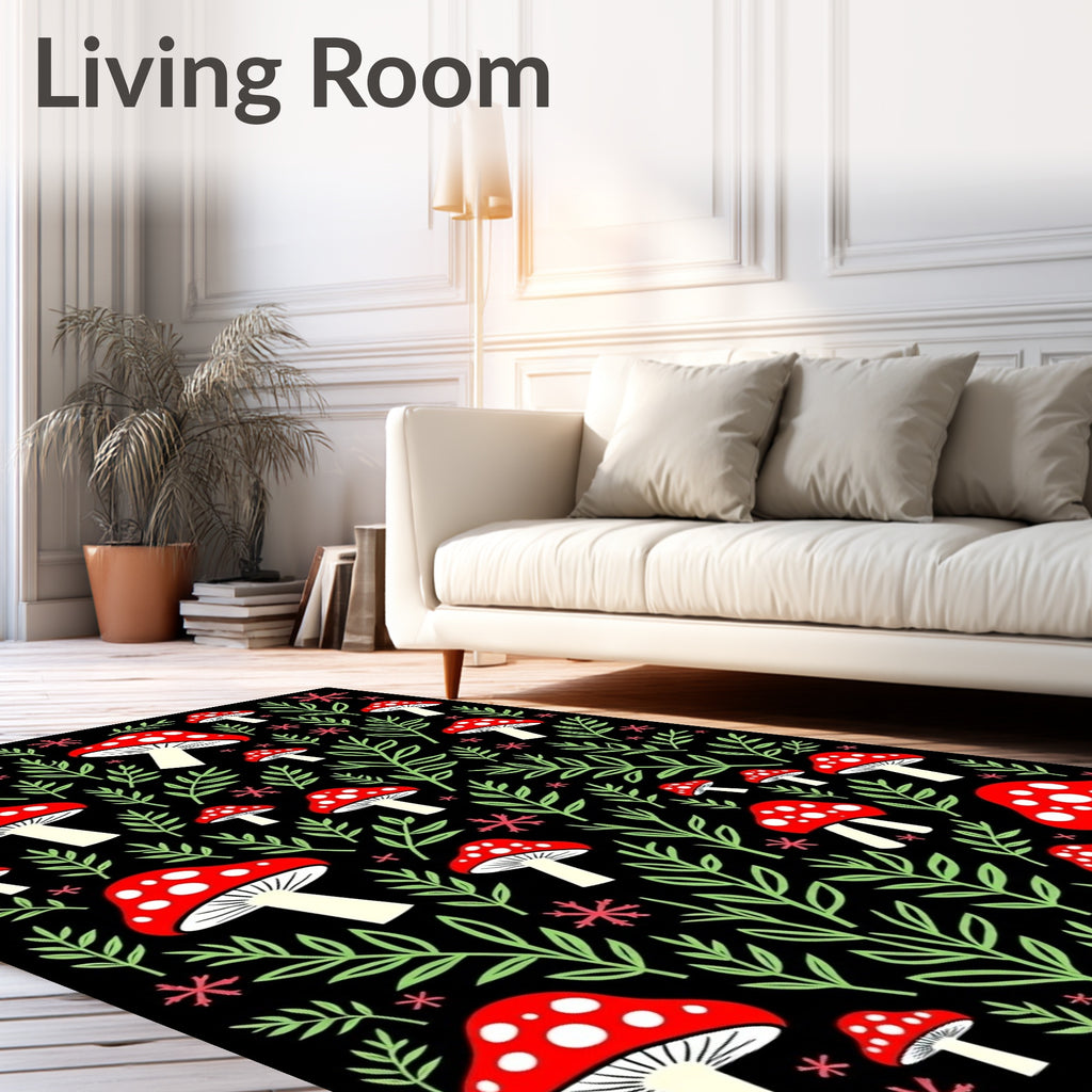 Whimsical Red Mushroom Foliage Rug
