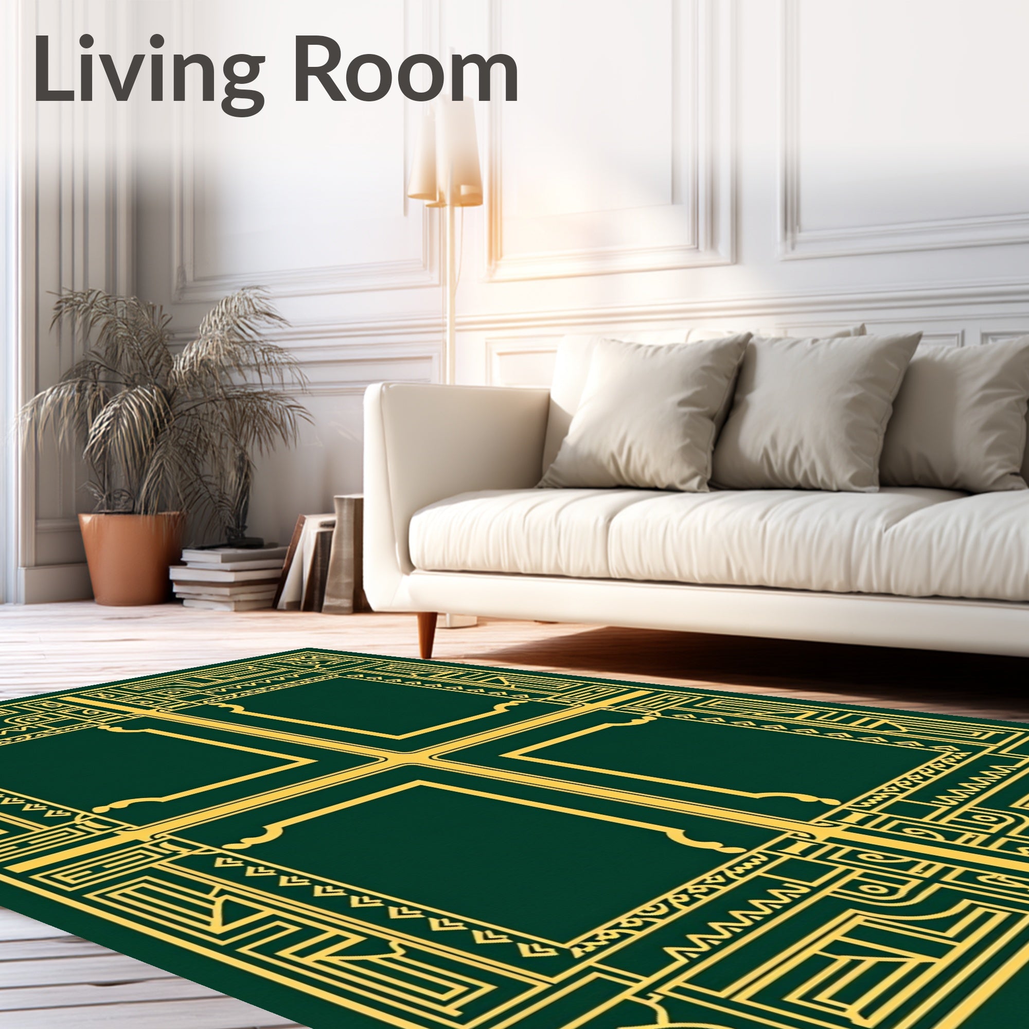 Emerald Gold Geometric Frame Rug