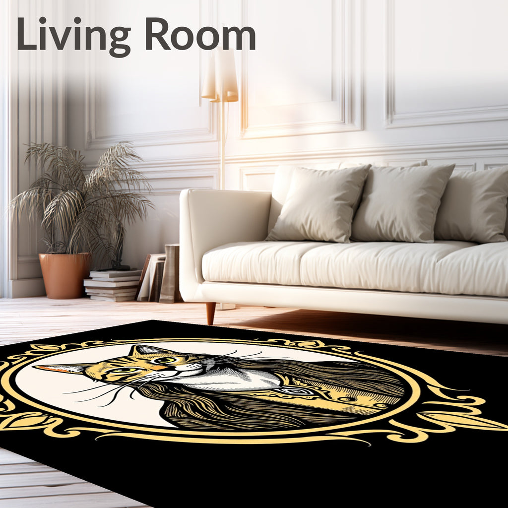 Victorian Feline Portrait Golden Frame Rug
