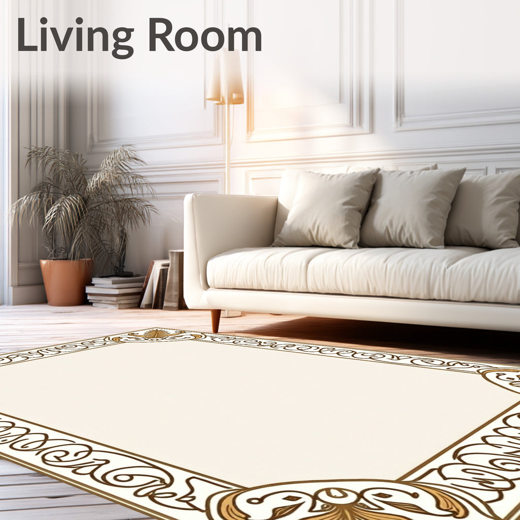 Ornate Gold Leaf Floral Border Rug
