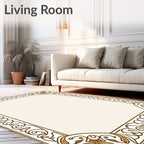 Ornate Gold Leaf Floral Border Rug