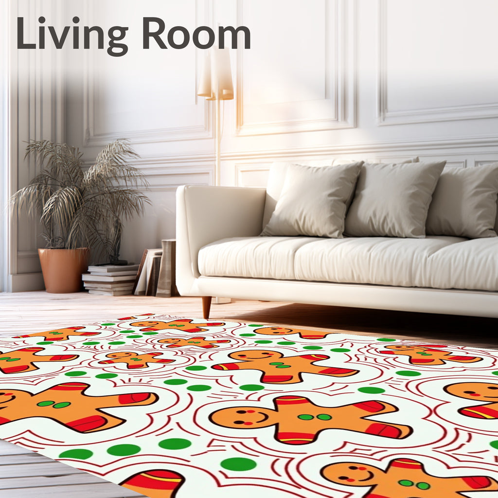 Whimsical Gingerbread Man Festive Dots Rug