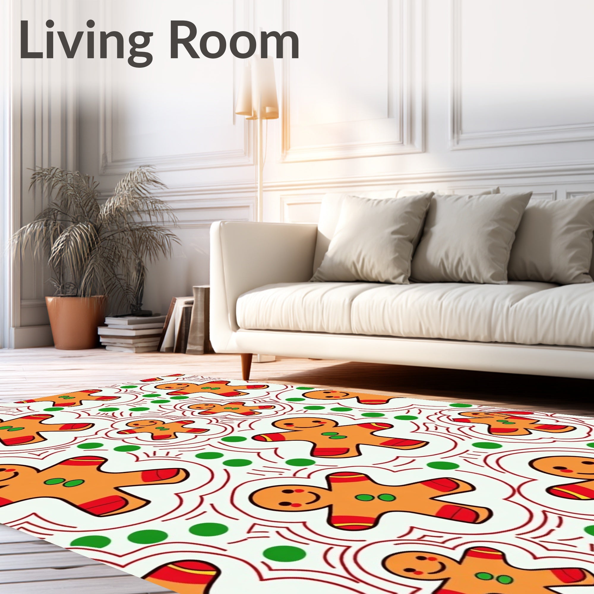 Whimsical Gingerbread Man Festive Dots Rug