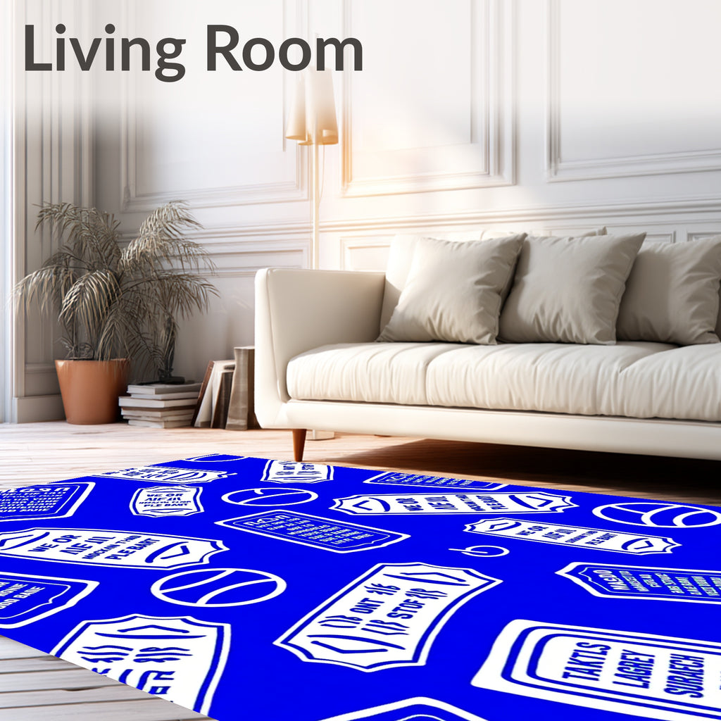 Blue and White Ticket Collage Rug
