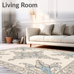 Antique Blue Inlay Scrollwork Centerpiece Rug